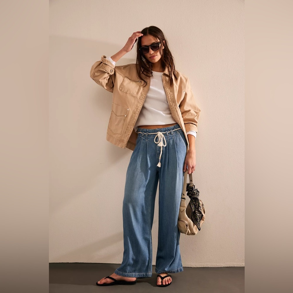 We The Free Light Blue Wide Leg Jeans with Drawstring